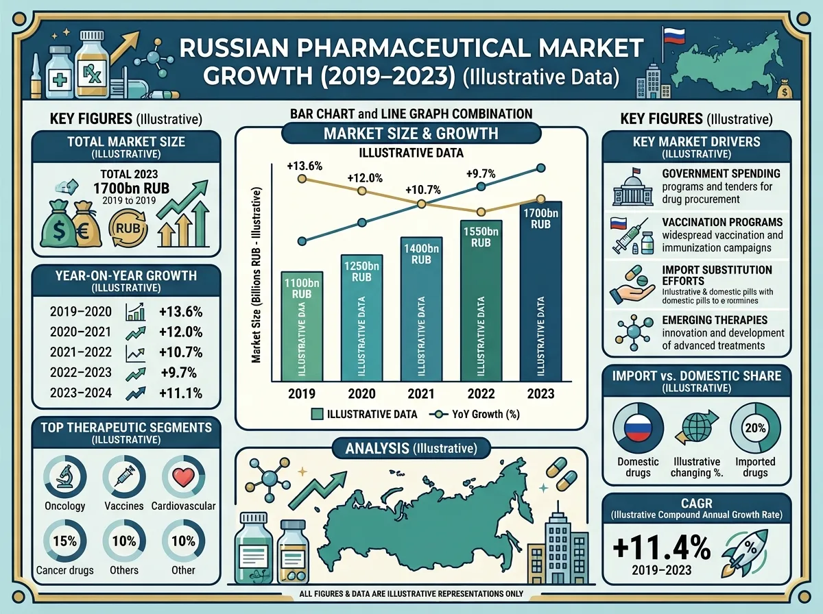 Диаграмма роста российского фармацевтического рынка в 2019–2023 годах, аналитика и цифры